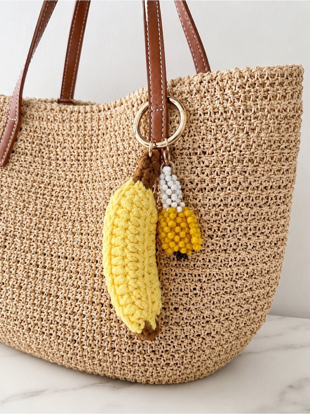Banana Crochet & Beaded Bag Charm – Yellow / Multi Gold 🍌✨
